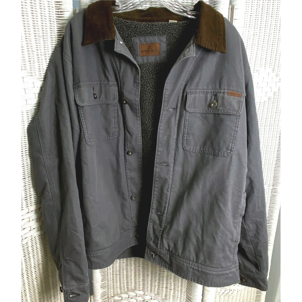 Woolrich Gray Utility Jacket with Brown Corduroy Collar